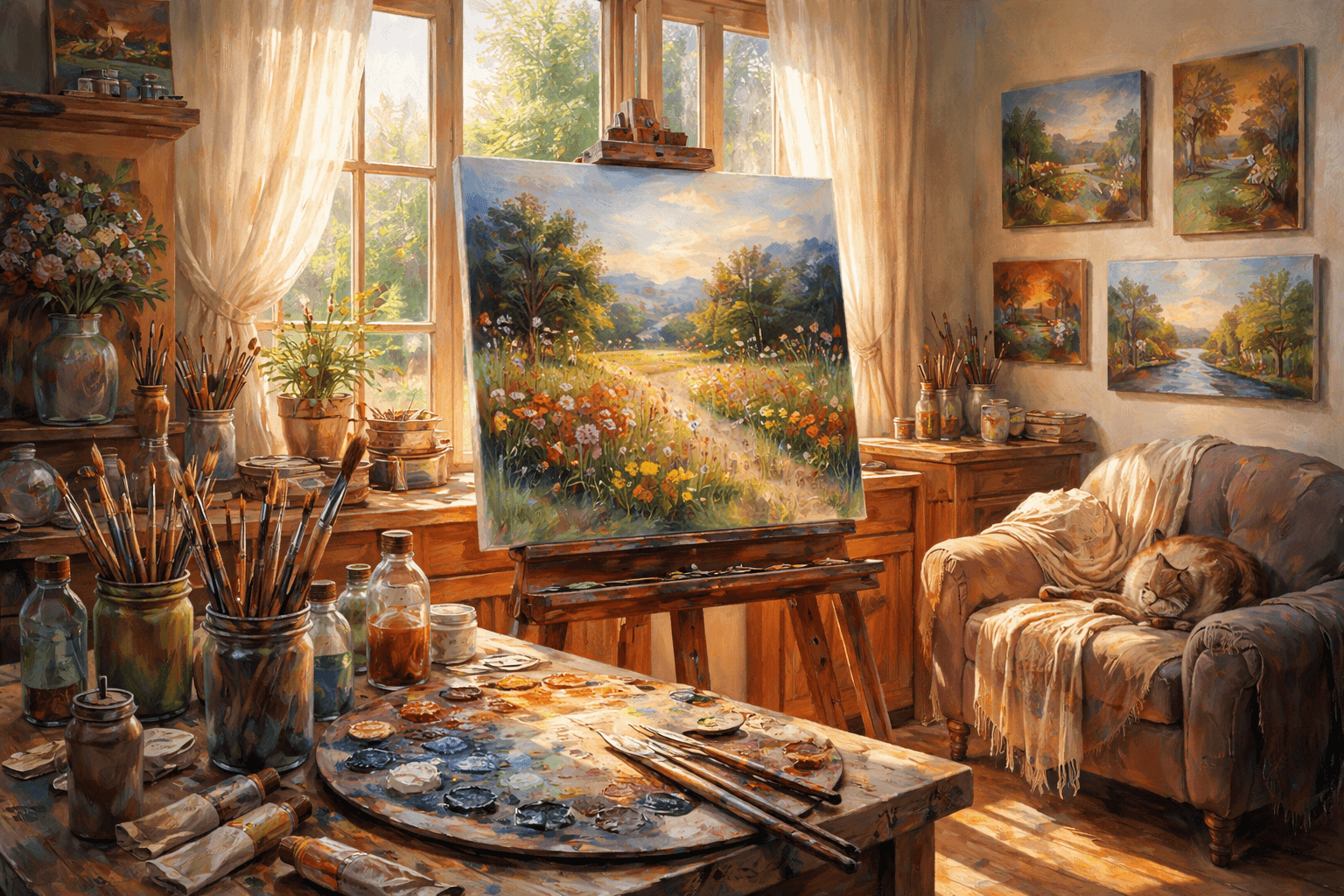 Colorful abstract painting in a studio